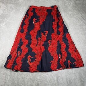 David Shepard Hawaii Skirt Womens Small Red Seahorse Print Midi Tencel Tropical